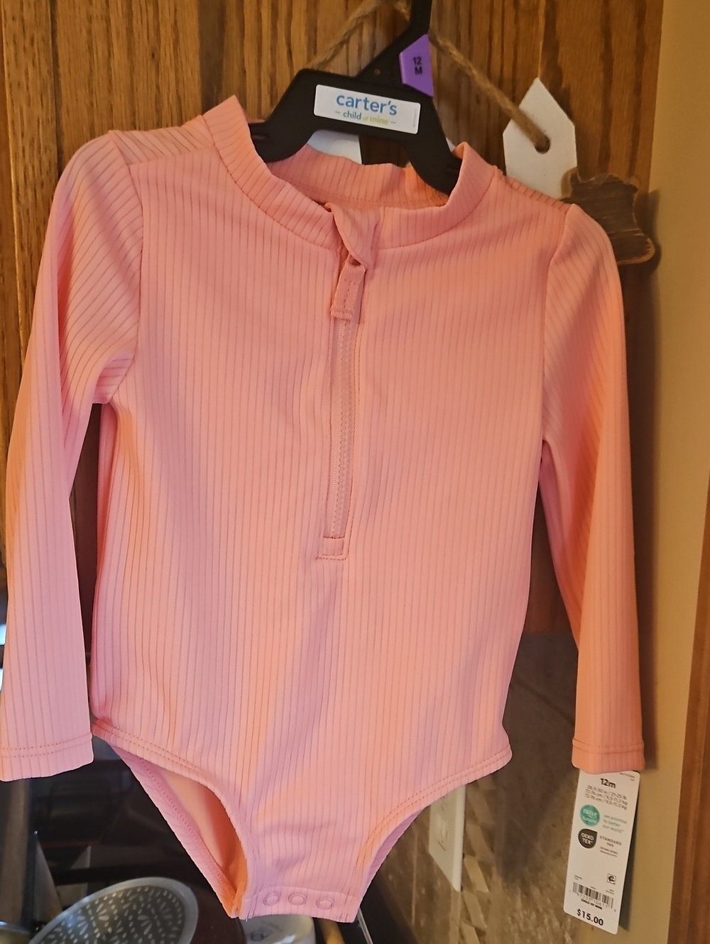 Carter's Light Pink Ribbed Zippered Long-Sleeve Bodysuit